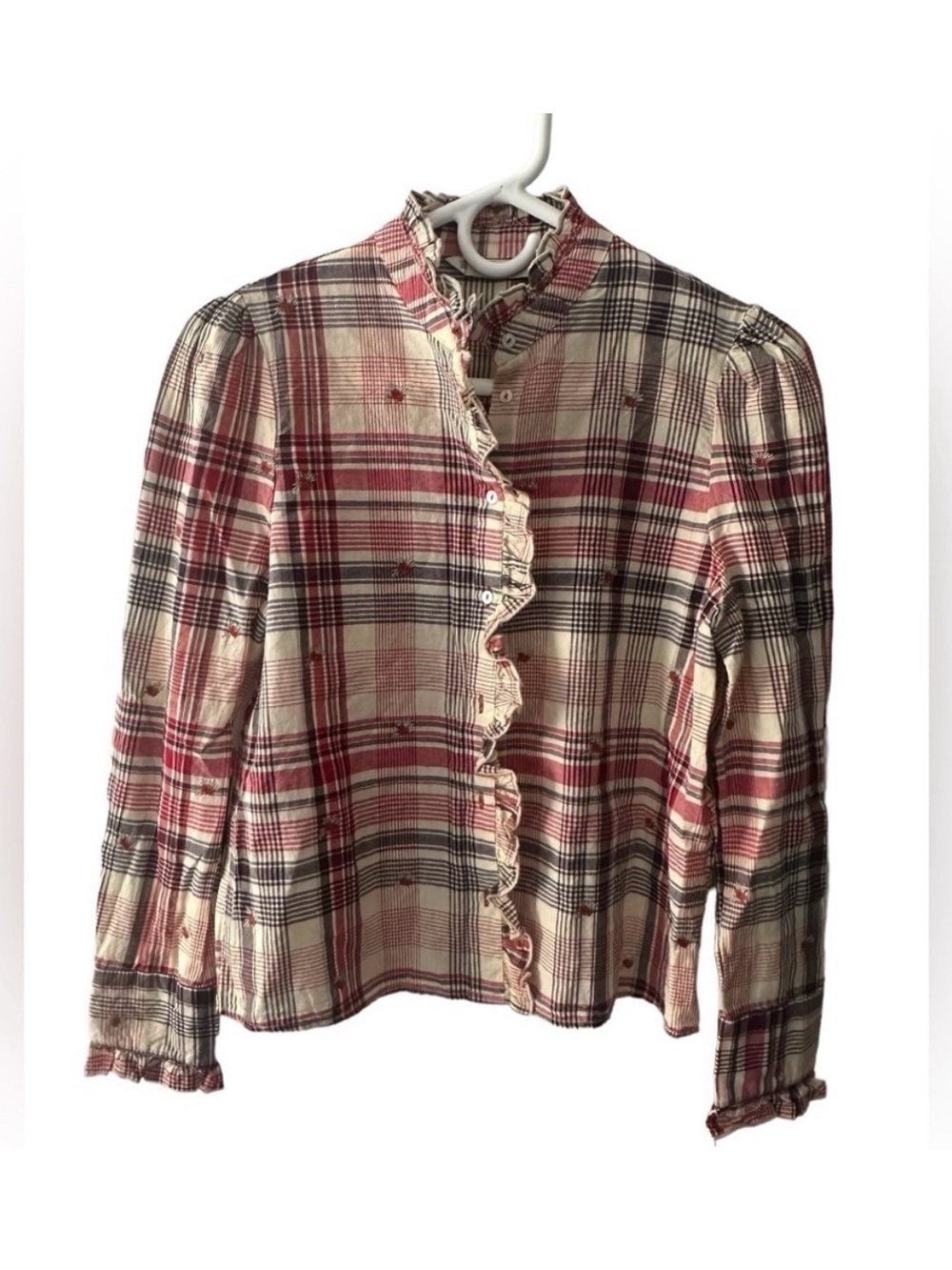 *CLEARANCE* Zara Basic XS button down plaid floral long sleeve shirt